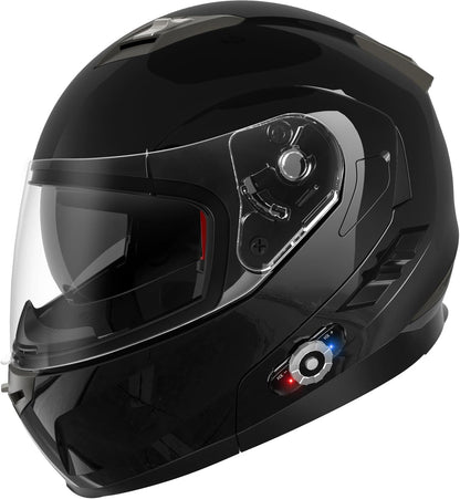 Freedconn BM2-S Bluetooth Motorcycle Helmet, Flip-Up Modular Motorbike Helmet, 500M Connectivity for 2-3 Riders, Voice Dial, Hands-Free Call, MP3, FM, DOT Certified (Medium, Gloss Black)