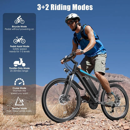 Electric Bike,50Miles 21.7MPH,48V 374.4WH Battery, Commuter E Bike with Adjustable Stem, Fenders, 21 Speed