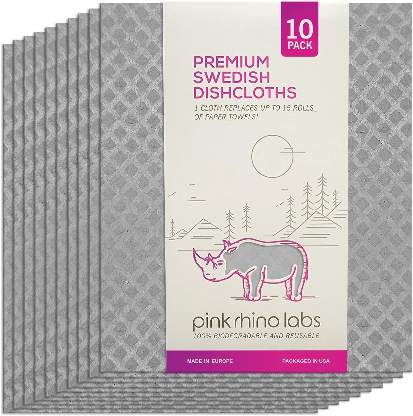 Swedish Dishcloths – Eco-Friendly Reusable Kitchen Towels – 10 Pack Cleaning Cloths for Dishes, Counters & Surfaces – Super Absorbent, Compostable, Zero-Waste Alternative