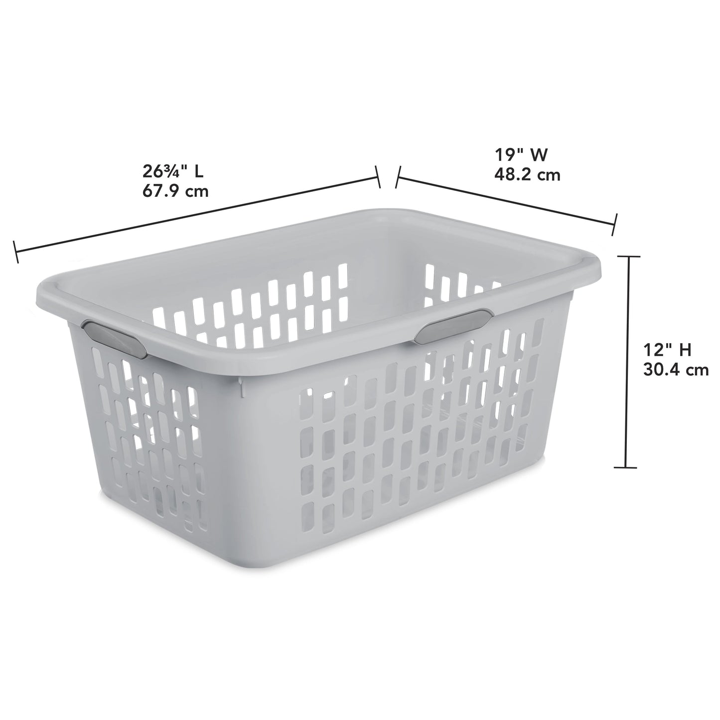 Sterilite Plastic Laundry Basket, Large Rectangle, Comfort Grip Handles, Breathable, Gray