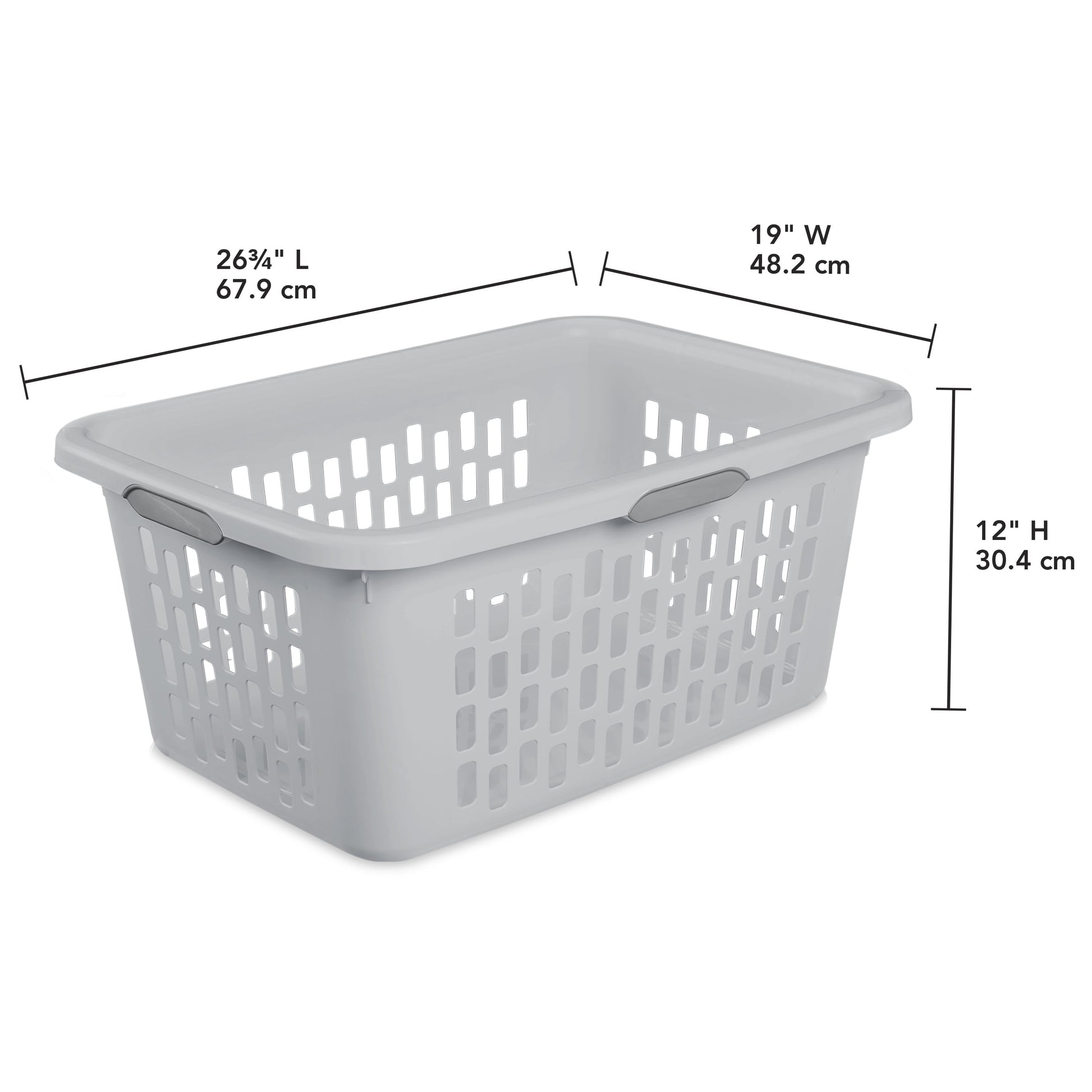 Sterilite Plastic Laundry Basket, Large Rectangle, Comfort Grip Handles, Breathable, Gray