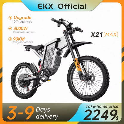 EKX X21 Max Electric Motorcycles Peak 6000W Brushless Gearless Motors 60V30AH Lithium Battery Speed 85Kmh Adult off Road Ebike