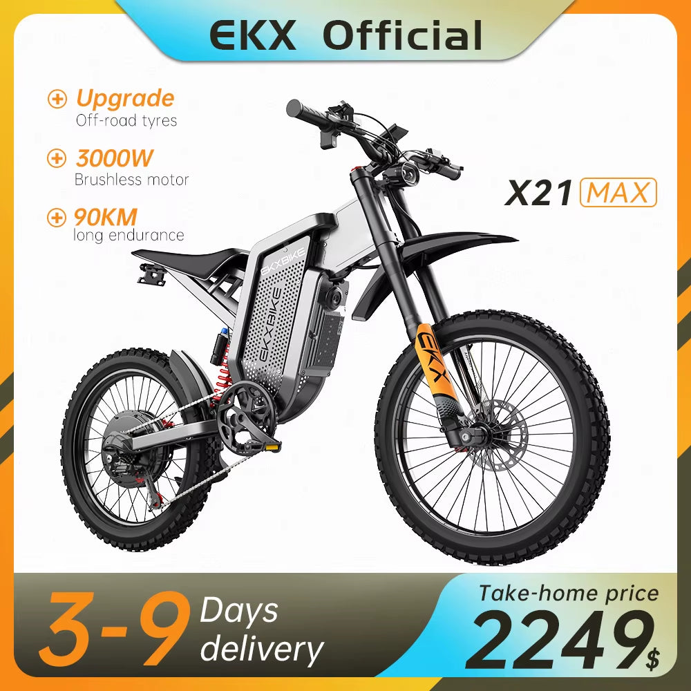 EKX X21 Max Electric Motorcycles Peak 6000W Brushless Gearless Motors 60V30AH Lithium Battery Speed 85Kmh Adult off Road Ebike