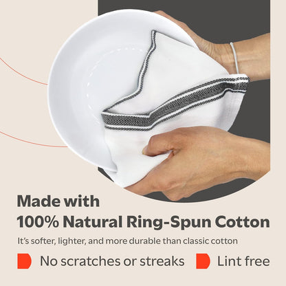 Zeppoli Classic Kitchen Towels - 30 Pack 100% Natural Cotton Towel Set, Reusable Wash Cloths, Absorbent Dish Towels, Machine Washable Hand Towels, Kitchen Essentials, 14” by 25”, Black Striped