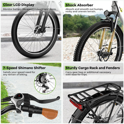 1000 Peak Electric Bike for Adults,Up 80 Miles Removable Battery Ebike, 26" Electric E Bike with 7-Speed,Adult Electric Bicycles