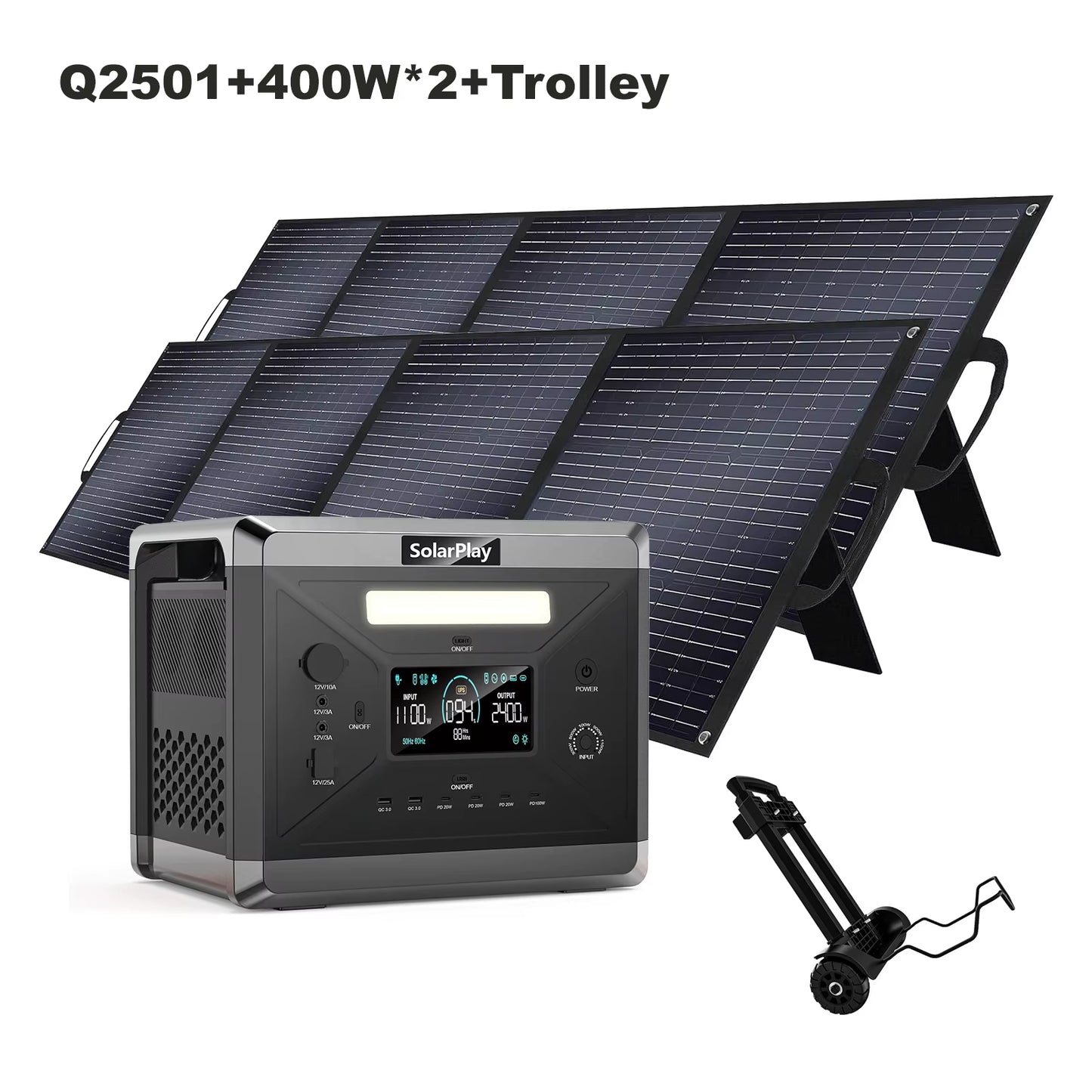 SOLARPLAY LCD Display Electric Power Station Photovoltaic Panel 400W Emergency Solar Kit with Trolley Outdoor Camping Equipment