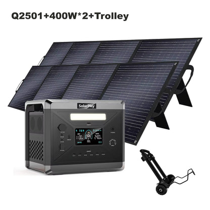 SOLARPLAY LCD Display Electric Power Station Photovoltaic Panel 400W Emergency Solar Kit with Trolley Outdoor Camping Equipment
