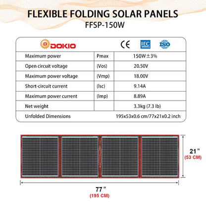 DOKIO 18V 150W Flexible Foldble Solar Panel Charge Mobile Phone USB Charge 12V Outdoor Solar Panels for Camping/Boats/Home