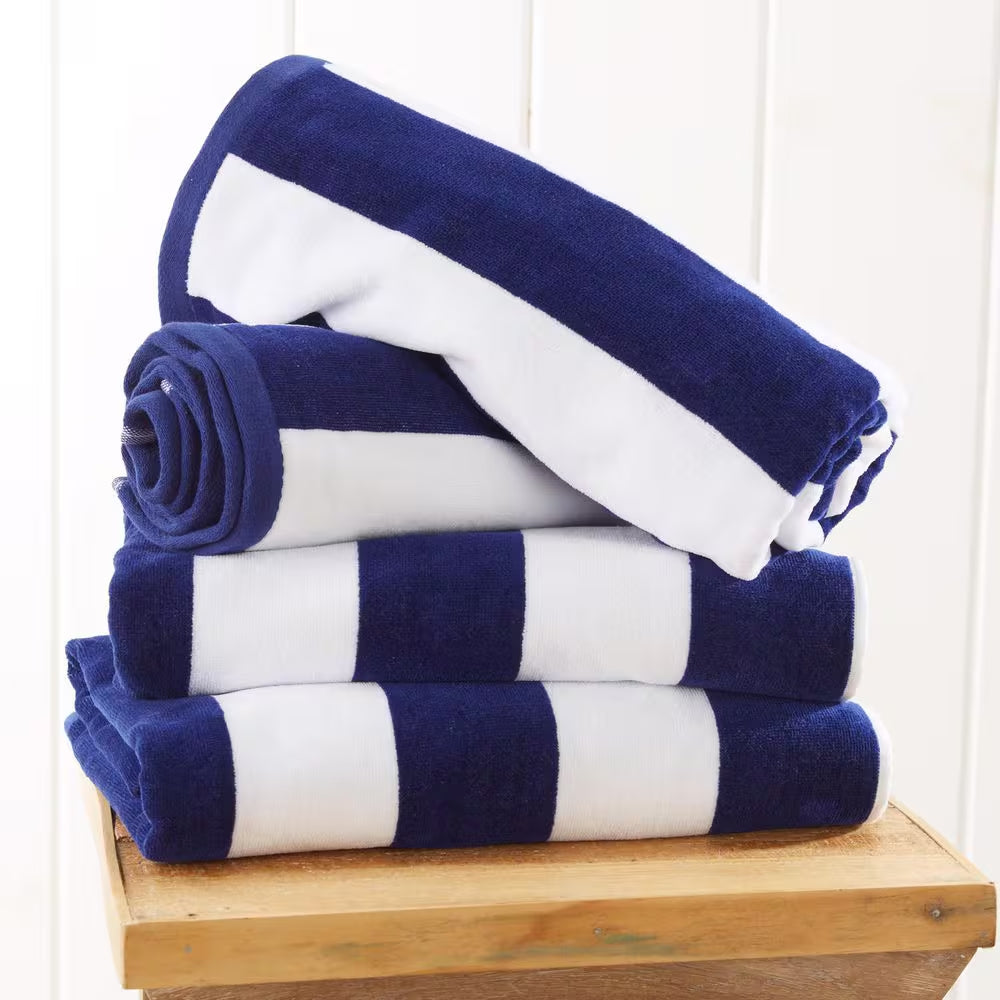 Navy 100% Cotton Cabana 4-Pack Oversized Beach and Pool Towels