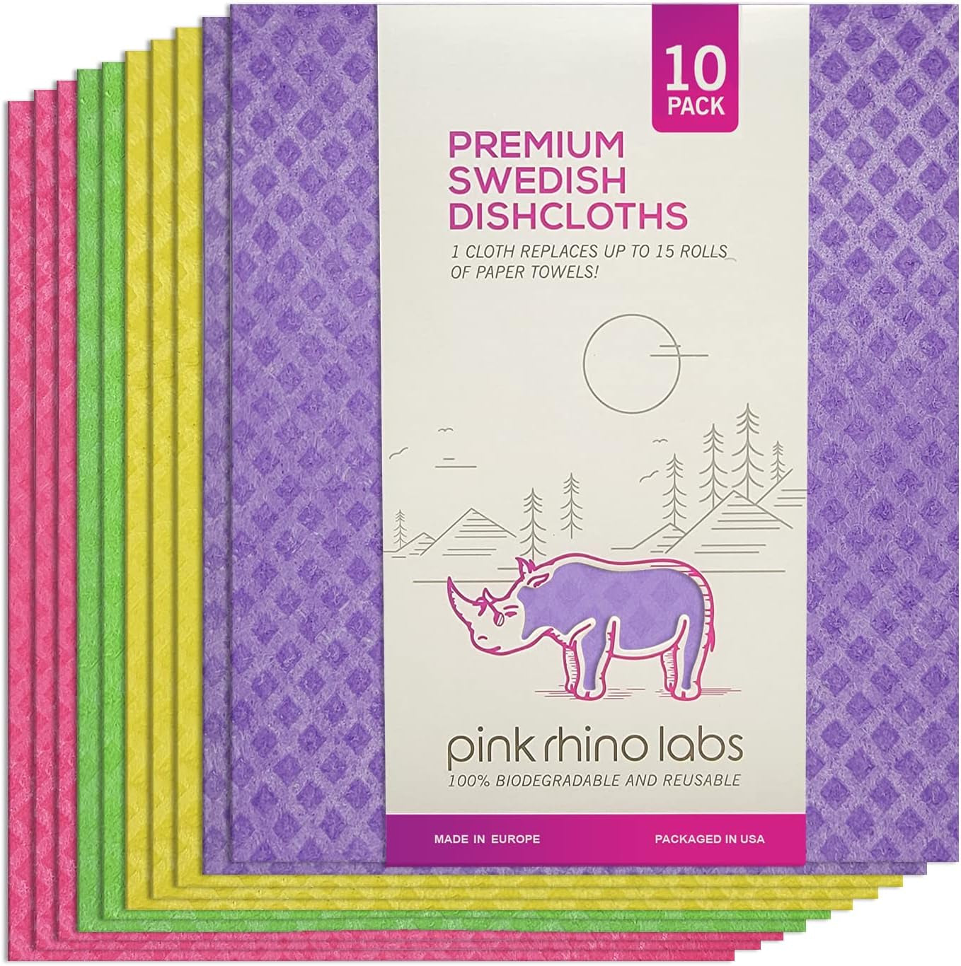 Swedish Dishcloths – Eco-Friendly Reusable Kitchen Towels – 10 Pack Cleaning Cloths for Dishes, Counters & Surfaces – Super Absorbent, Compostable, Zero-Waste Alternative