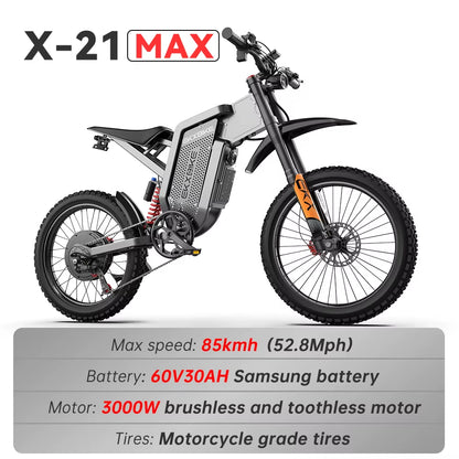 EKX X21 Max Electric Motorcycles Peak 6000W Brushless Gearless Motors 60V30AH Lithium Battery Speed 85Kmh Adult off Road Ebike