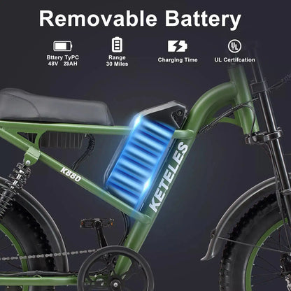 KETELES K880 Adult Electric Motorcycle, 2000W Motor, 23AH/17.5AH Battery, 7-Speed, 20'' Fat Tire Electric Bike