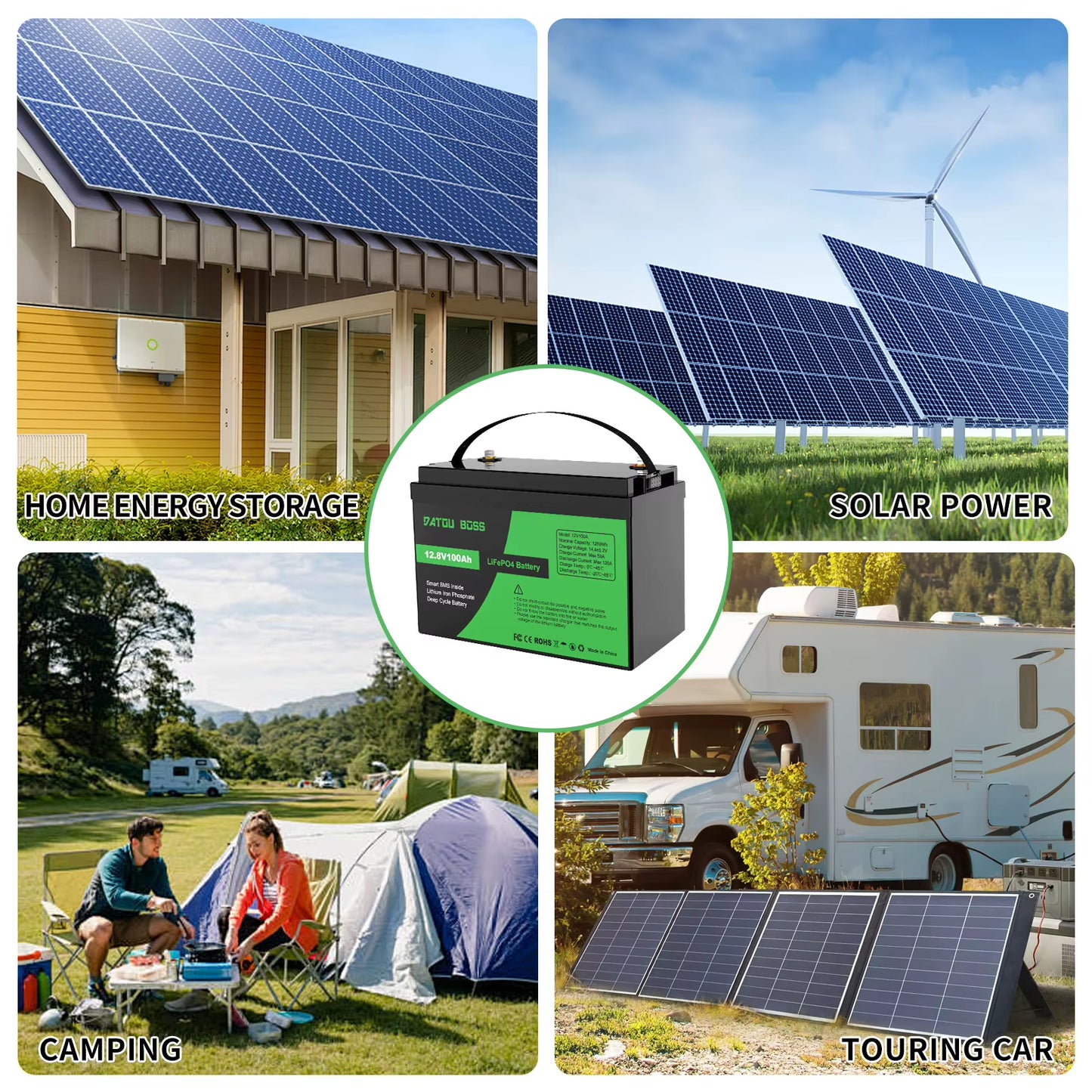 DATOUBOSS 12V24V100A Lithium Battery Lifepo4 Rechargeable BMS for Solar System Home Outdoor Travel Local Warehouse Fast Shipping
