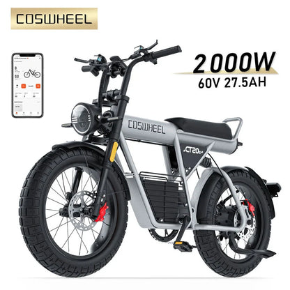 Coswheel Electric Bike for Adult CT20S 2000W/1500W Mountain Bike Electric Motorcycle 60V 27.5Ah Removable Battery Fat Tire Ebike