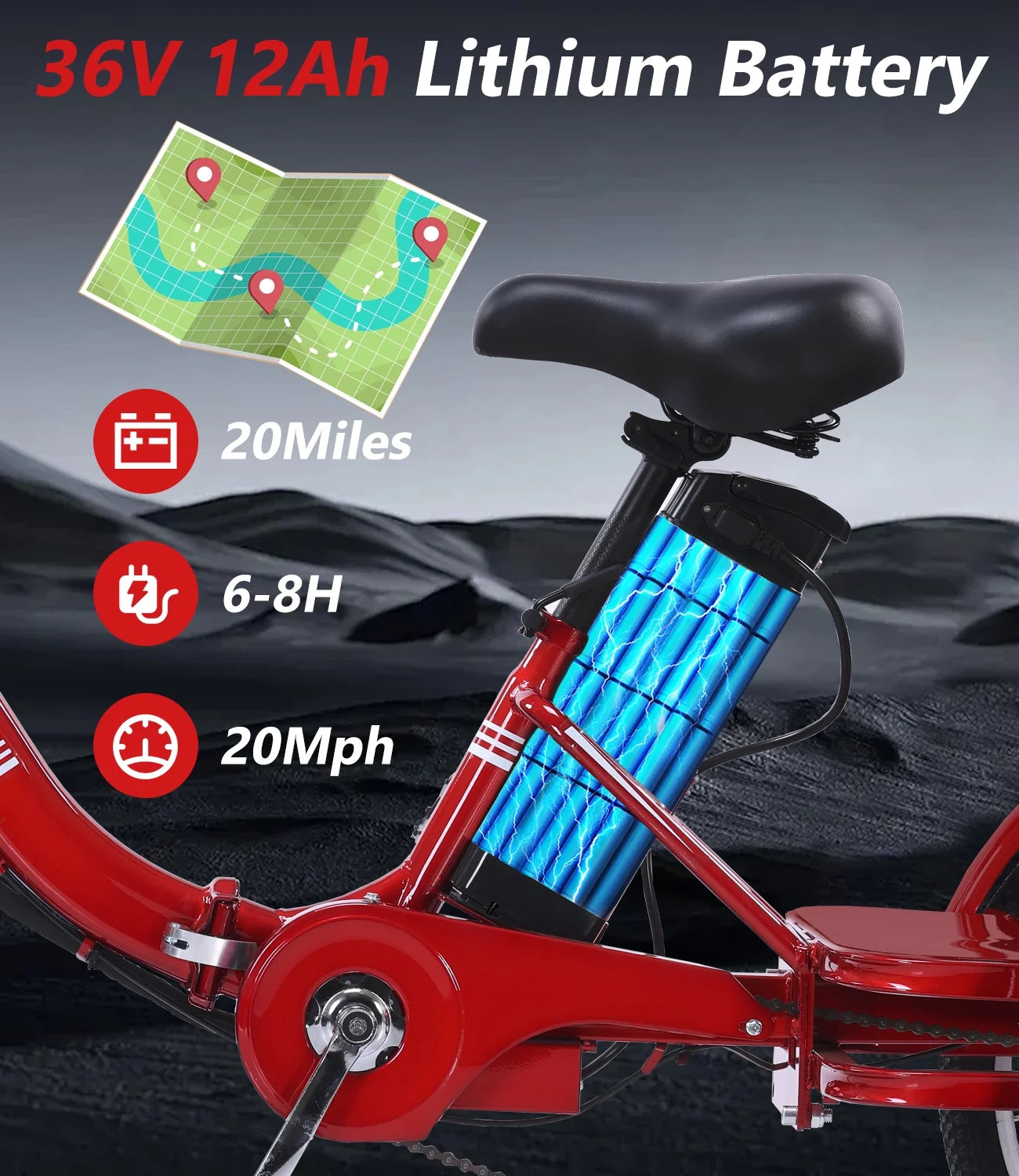 Electric Tricycle for Adults Folding Electric Trike 3 Wheel Electric Trike with Two-Seater Large Basket Super Powerful Brushless 350W Motor 36V12AH Lithium Battery Max 20MPH E-Tricycle Red