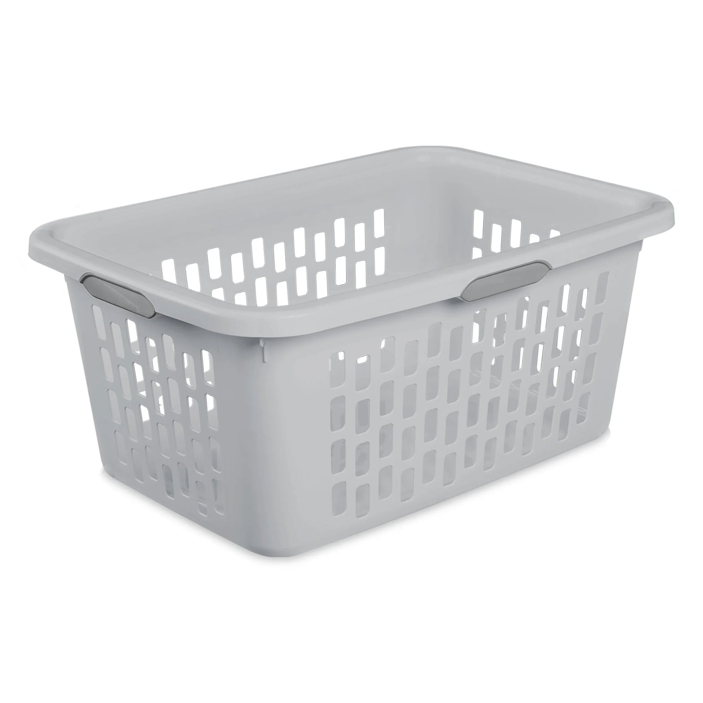 Sterilite Plastic Laundry Basket, Large Rectangle, Comfort Grip Handles, Breathable, Gray