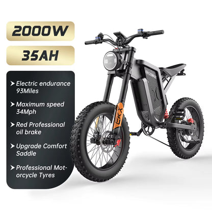 EKX X21 Adults Electric Bike 2000W 48V35AH 55Km/H Samsung Battery Snow Electric Motorcycles 20“*4.0 off Road Tyre Mountain Ebike