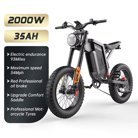 EKX X21 Adults Electric Bike 2000W 48V35AH 55Km/H Samsung Battery Snow Electric Motorcycles 20“*4.0 off Road Tyre Mountain Ebike