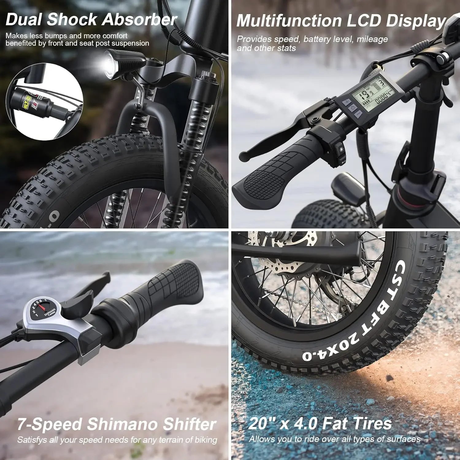 20Electric Bike for Adults 500W Brushless Motor (Peak 750W), 20MPH Fat Tire Ebike, Foldable Adult Electric Bicycles