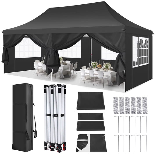 Pavilion Popup Gazebo 3X6M Waterproof Folding Gazebo Tent Party Tent 6 Side Panels Fully Enclosed UV 50+ Height Adjustable 2-3M