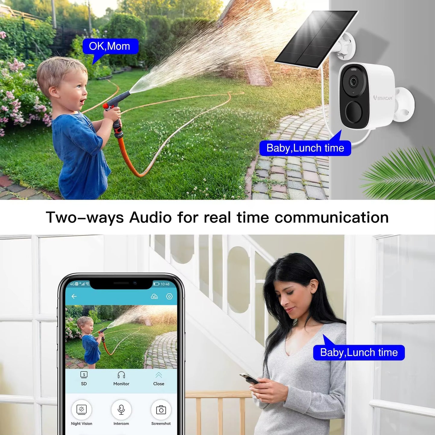 Vstarcam 2K Solar Security Cameras Wireless Outdoor, Battery Powered, Color Night Vision, Siren & Spotlight, Two-Way Audio