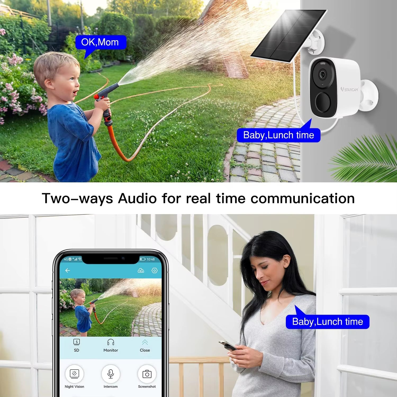 Vstarcam 2K Solar Security Cameras Wireless Outdoor, Battery Powered, Color Night Vision, Siren & Spotlight, Two-Way Audio