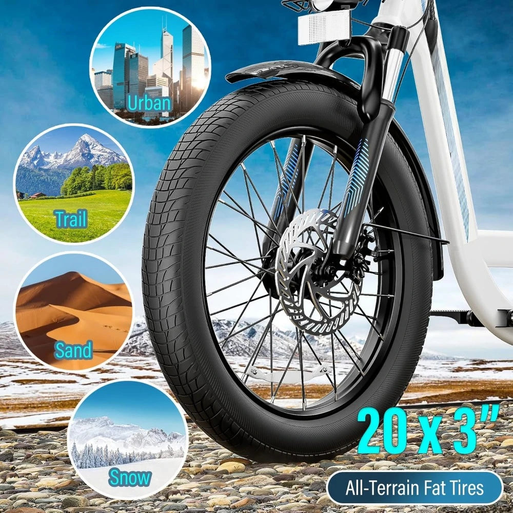 1200W Electric Scooter with Seat, 20" Fat Tire Electric Bike with 48V Removable Battery, up to 30Miles & 20MPH