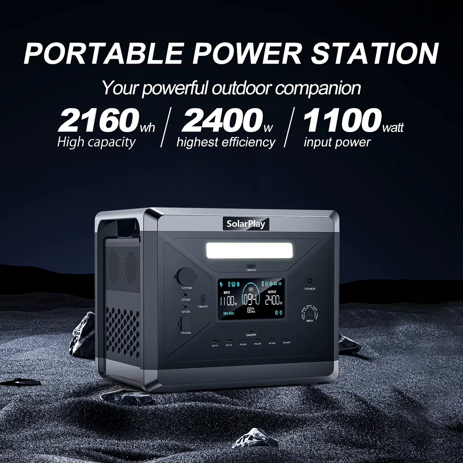 SOLARPLAY LCD Display Electric Power Station Photovoltaic Panel 400W Emergency Solar Kit with Trolley Outdoor Camping Equipment