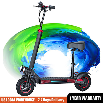 Foldable 1200W Electric Scooter with Seat for Adults, 11'' Off-Road Tires, Dual Brake and Suspension System Commuter E-Scooter