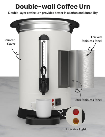 TROPOW 100 Cups Coffee Urn,18L Double Wall Commerical Coffee Maker for Buffet Catering Wedding Gathering,Large Capacity Hot Coffee Dispenser,Stainless Steel Hot Water Urn