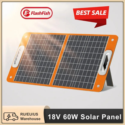 Flashfish 18V 60W Foldable Solar Panel Portable Solar Charger with DC Output USB-C QC3.0 for Phones Tablets Camping RV Trip