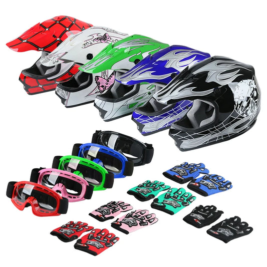 DOT Motorcycle Youth Kids Child Helmet Full Face Motocross Casco Moto Off-Road Street Goggles Gloves Bike Helmets ATV Capacete