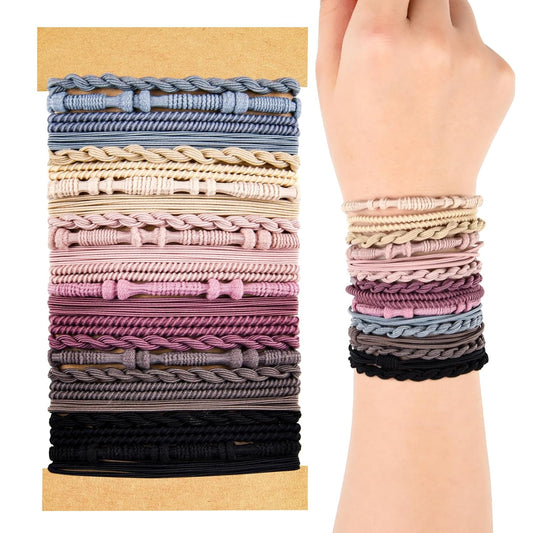 24Pcs Boho Hair Ties, Bracelet Hair Bands for Women Girls - No Damage Thick, Thin, Long, Curly Hair Accessories (Style E)