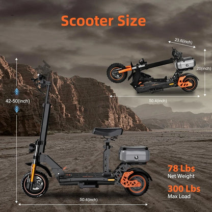 Electric Scooter with Seat, 1600W Motor up to 45 Miles Range & 34 MPH Top Speed, 11" Off-Road Tires, Foldable Kick Scooter