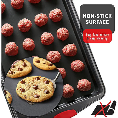 2-Piece Black Steel Nonstick Large Baking Cookie Sheet Set W/Silicone Handles