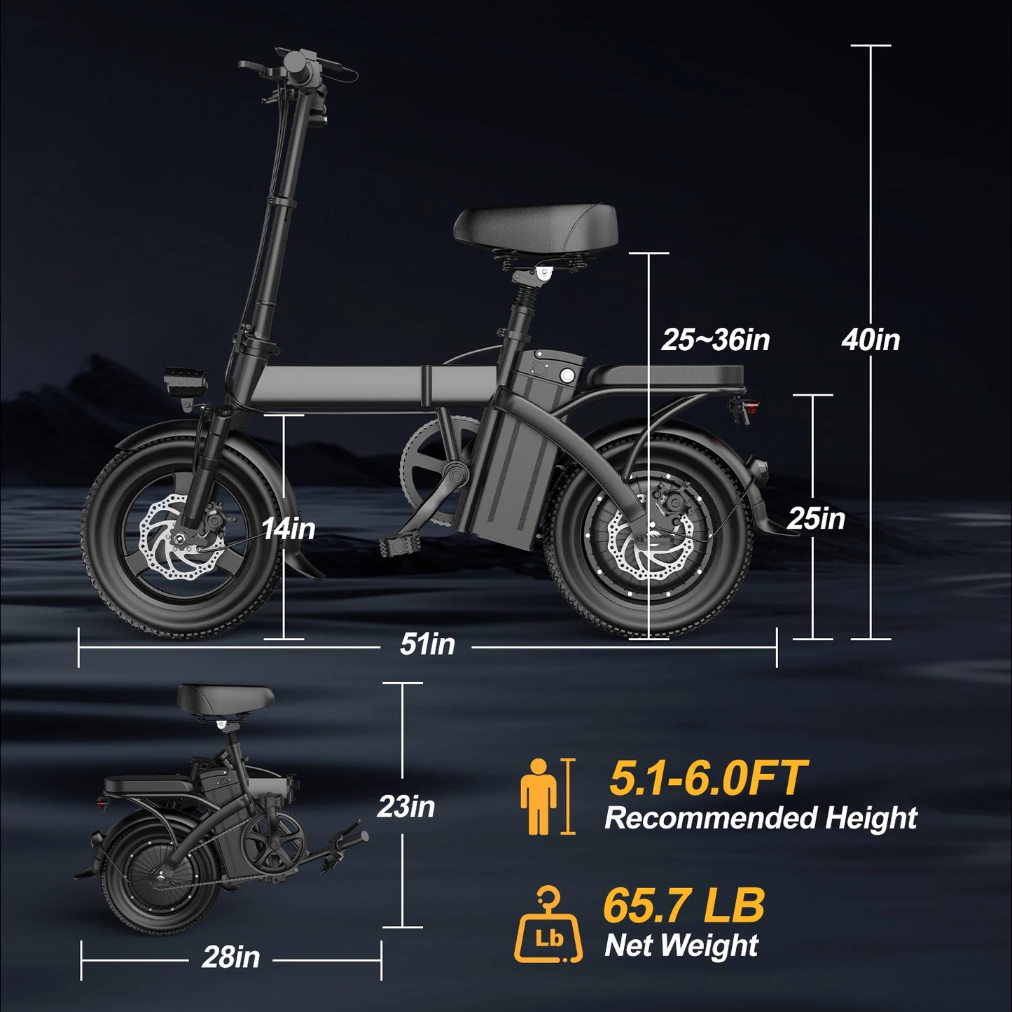Folding Electric Motorcycles Bike for Adults, 48V 20Ah/15Ah/10Ah Commuting Ebikes 500W Brushless Motor Folding Electric Bicycles