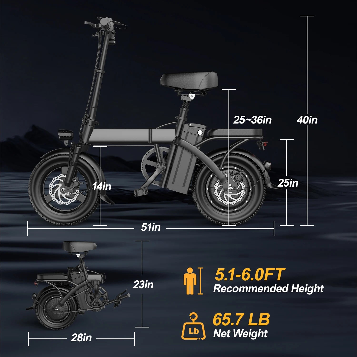Folding Electric Motorcycles Bike for Adults, 48V 20Ah/15Ah/10Ah Commuting Ebikes 500W Brushless Motor Folding Electric Bicycles