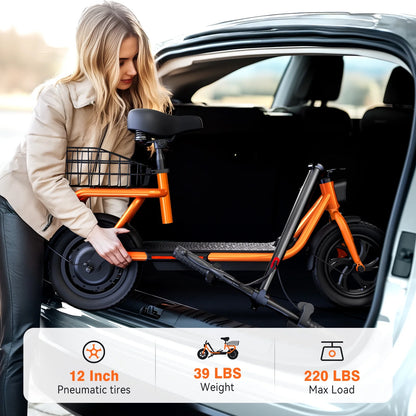 SISIGAD Electric Scooter for Adults with Seat, 30 Miles Long Range & 16 Mph Power by 500W Motor, 12" Pneumatic Tire & Height Adjustable Seat