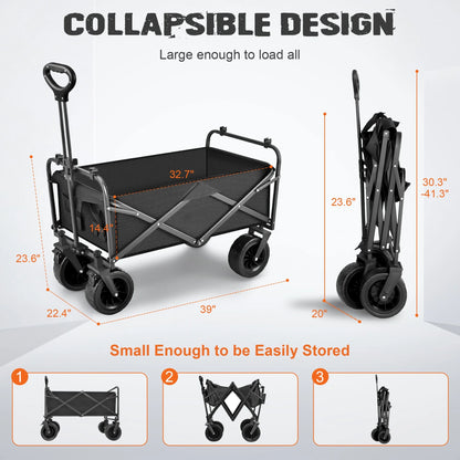 Qunler 560Lbs Collapsible Folding Wagon, Big Bucket Beach Cart, Heavy Duty Large Capacity Garden Wagon with Multi-Terrain Brake Wheels for Outdoor Camping, Shopping, Sports, Grocery, Kids, Black