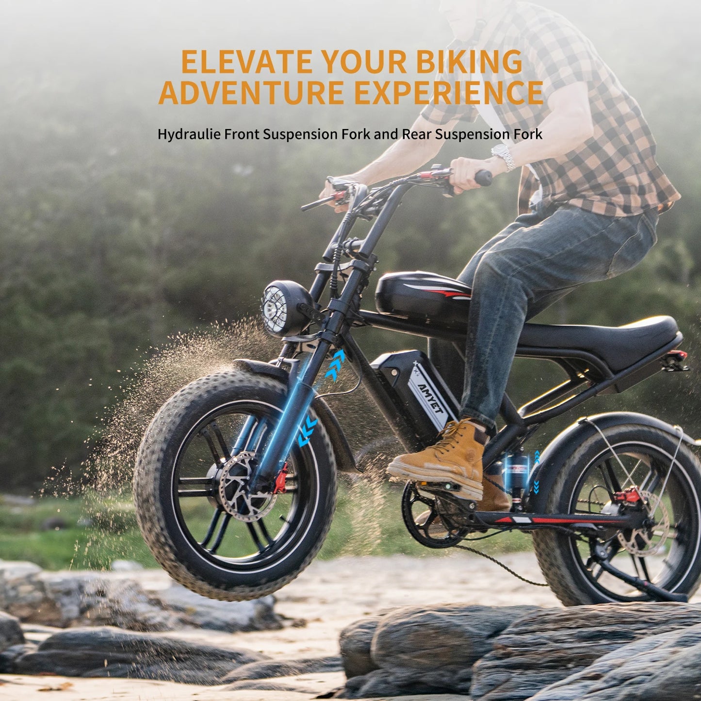 AMYET S6 Electric Bike for Adults Dual Moter Peak 3000W,52V 50AH Removable Dual Battery,140 Miles,32Mph Electric Motorcycle Bike
