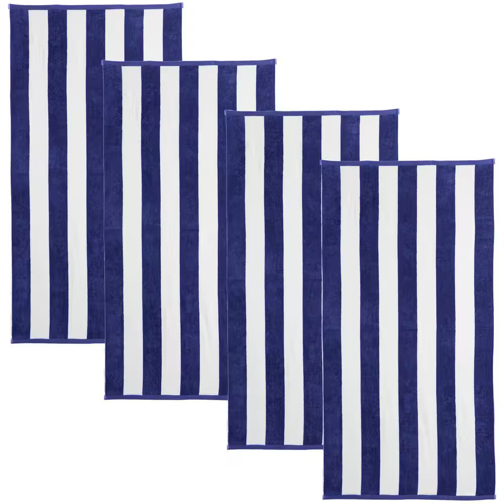 Navy 100% Cotton Cabana 4-Pack Oversized Beach and Pool Towels