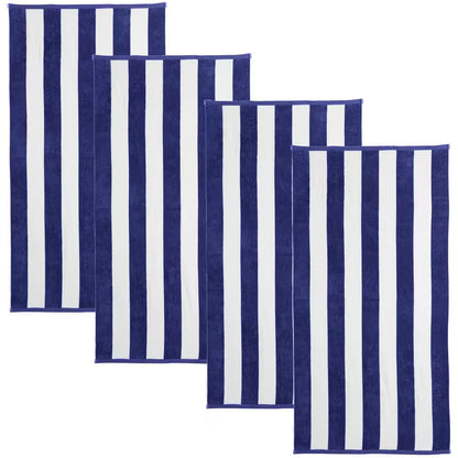 Navy 100% Cotton Cabana 4-Pack Oversized Beach and Pool Towels