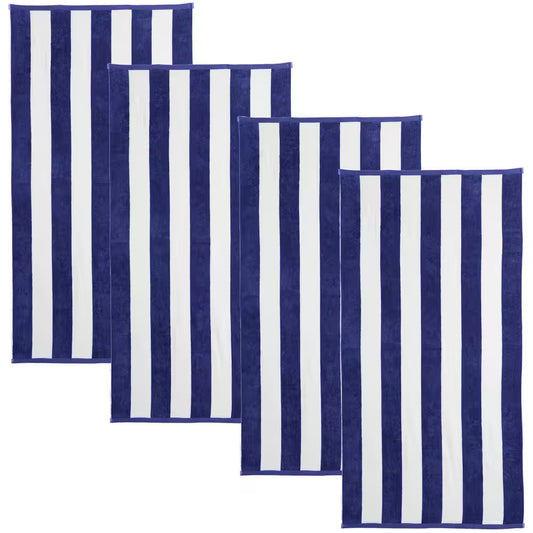 Navy 100% Cotton Cabana 4-Pack Oversized Beach and Pool Towels