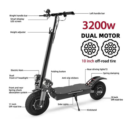 AJOOSOOS Electric Scooter 60V 3200W Powerful Dual Motor Foldable Scooter Electric Dual Shock Absorption E Scooter for Adults