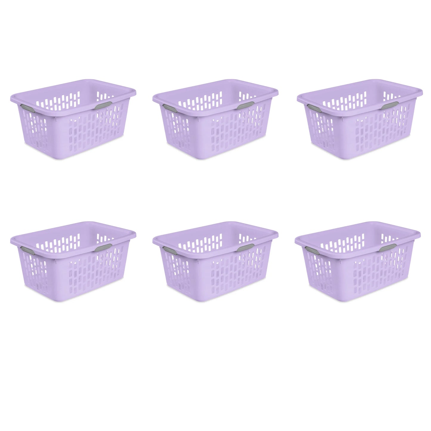 Sterilite 2 Bushel Laundry Basket, Large Plastic Laundry Basket with 4 Comfort Grip Handles, Lilac Bud, 6 Pack