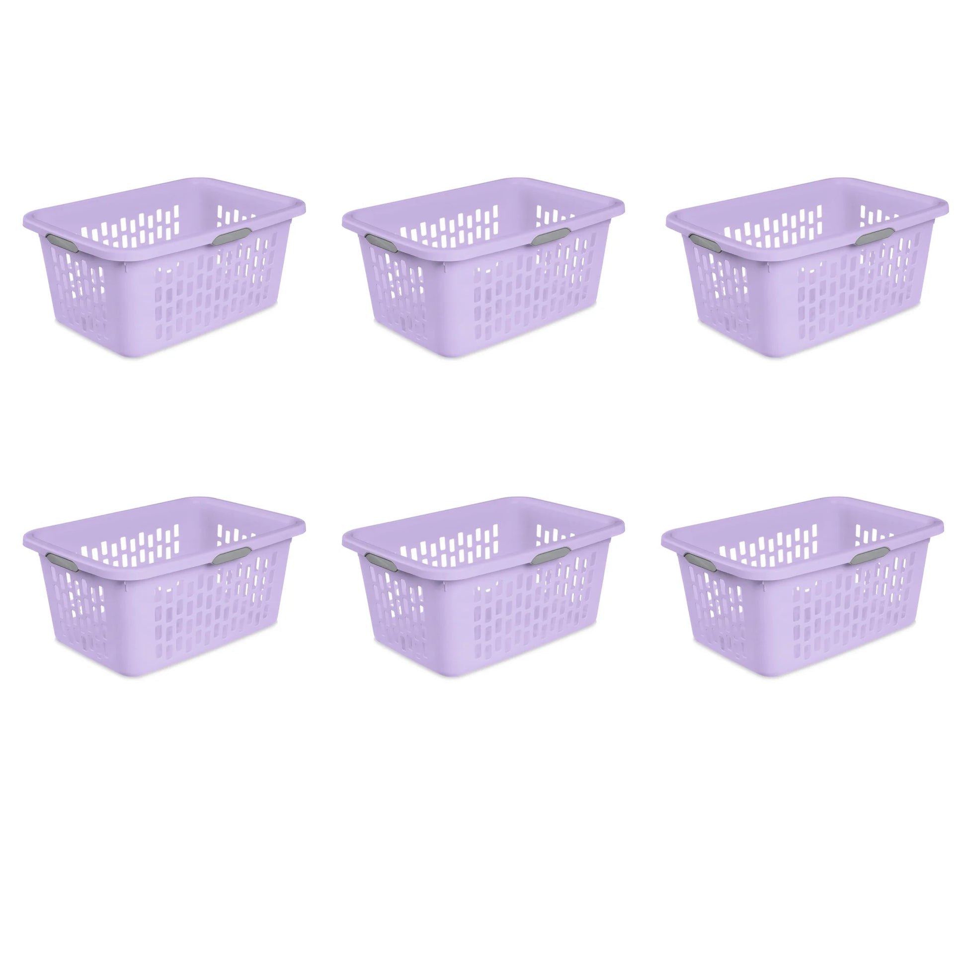Sterilite 2 Bushel Laundry Basket, Large Plastic Laundry Basket with 4 Comfort Grip Handles, Lilac Bud, 6 Pack