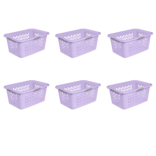 Sterilite 2 Bushel Laundry Basket, Large Plastic Laundry Basket with 4 Comfort Grip Handles, Lilac Bud, 6 Pack