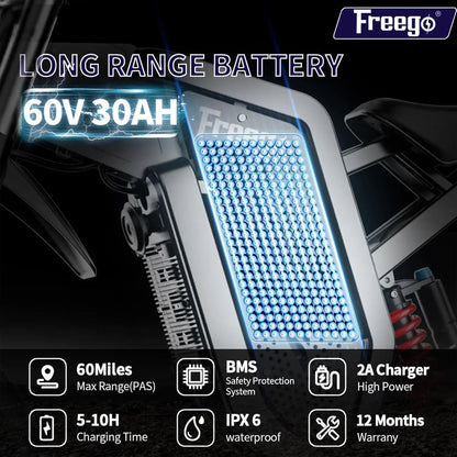 Ebike Freego X2 Electric Motorcycles Brushless Gearless Motors 6000W 60V/30Ah Lithium Battery 50MPH Adult off Road MTB Ebike