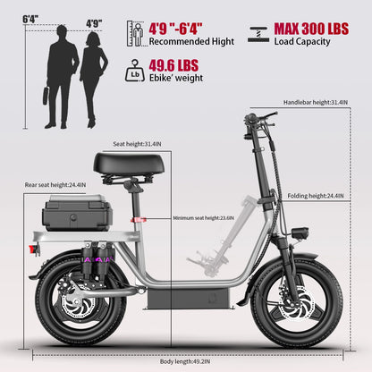 Electric Scooter for Adults, 700W Peak Motor, 48V 15Ah Battery,300Lbs Max Load,Foldable Commuting Motor Scooter Adjustable Seat
