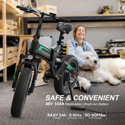 20Electric Bike for Adults 500W Brushless Motor (Peak 750W), 20MPH Fat Tire Ebike, Foldable Adult Electric Bicycles
